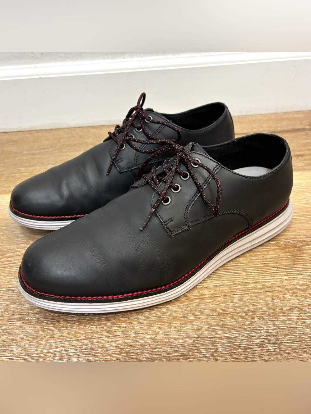 Cole Haan Original Grand Plain Toe Derby Shoes Black Matte Leather Men’s 8 W